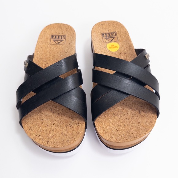 Reef Women's Sandals Size 7 Cushion Bloom Hi Black Cork Platform - Picture 5 of 13